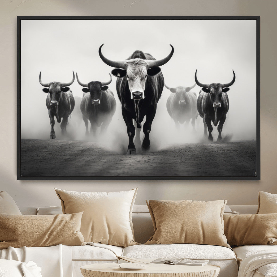 Texas Longhorn Wall Art Canvas Print, Framed Speckled Cow