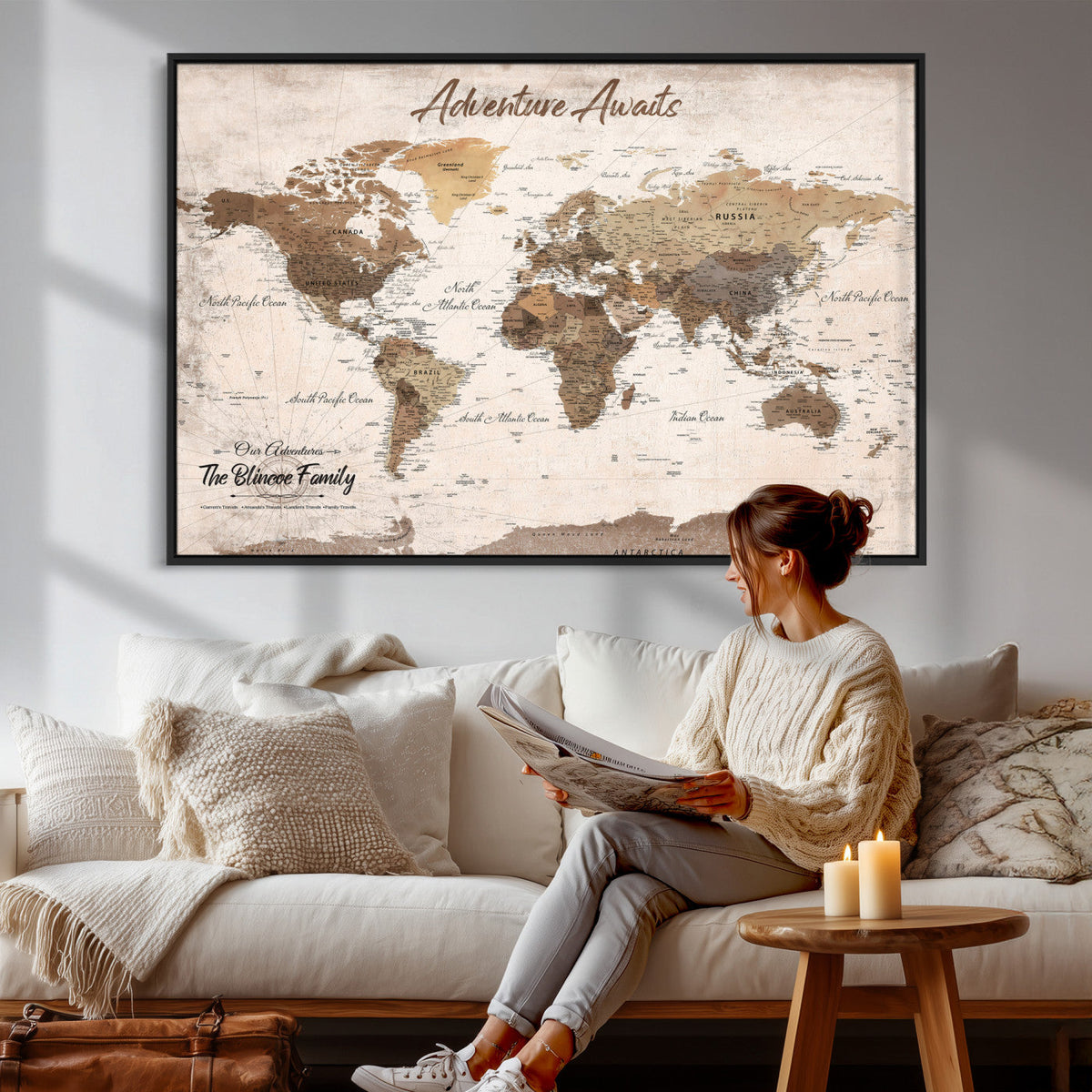 Custom Push Pin World Map Wall Art Canvas Print –