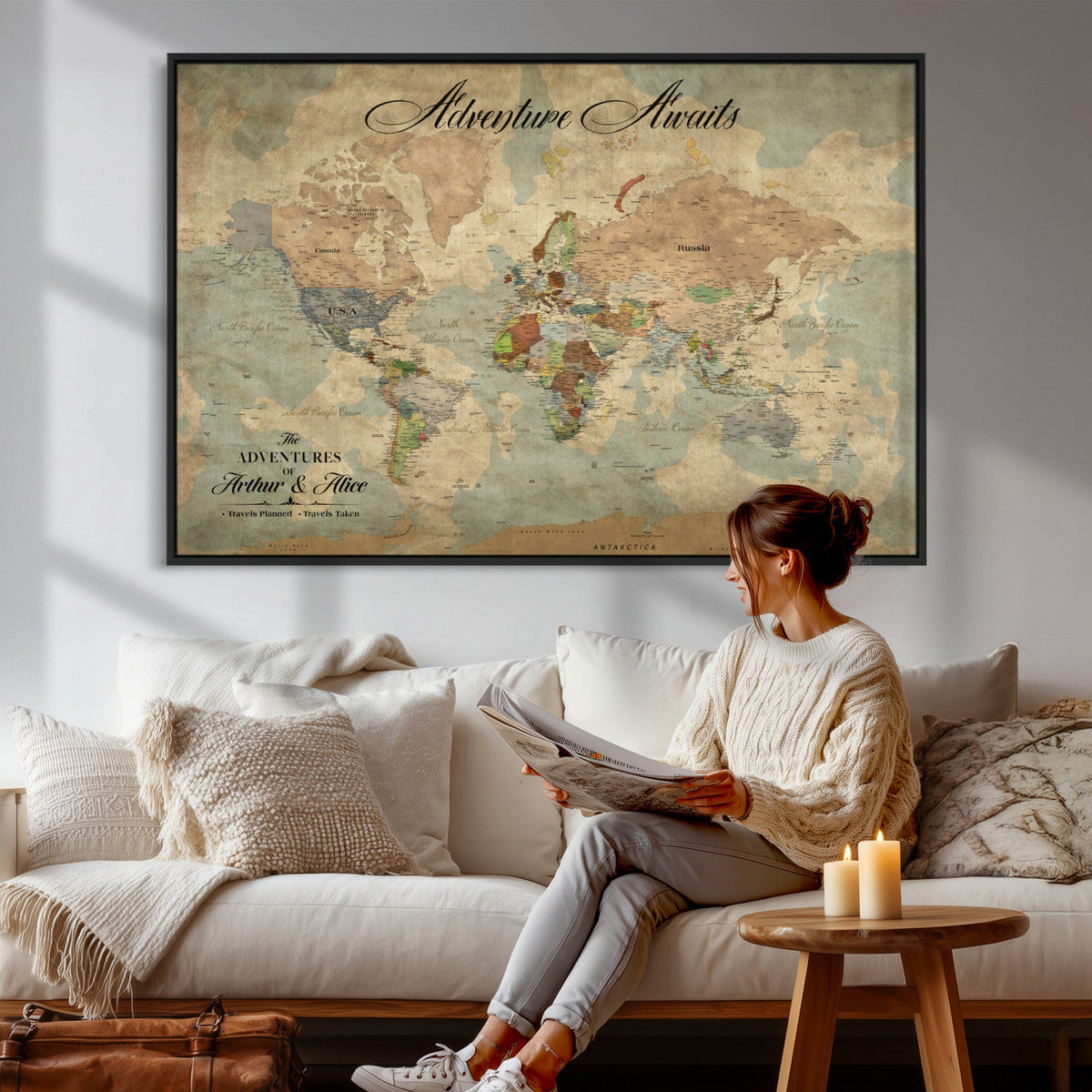 Customize Push Pin World Map Wall Canvas Print –