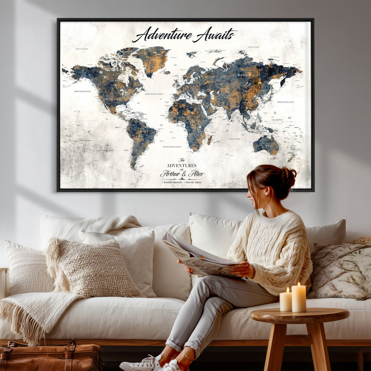 Custom Push Pin World Map Wall Art Canvas Print –