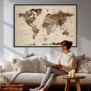World Map Canvas Print – Framed Detailed Map of the World