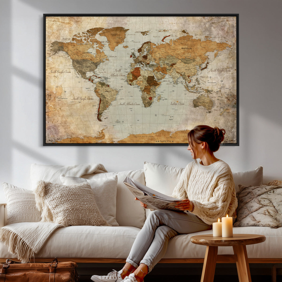 World Map Canvas Print – Detailed Map of the World Wall Art