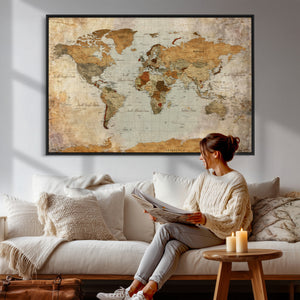 World Map Canvas Print – Detailed Map of the World Wall Art