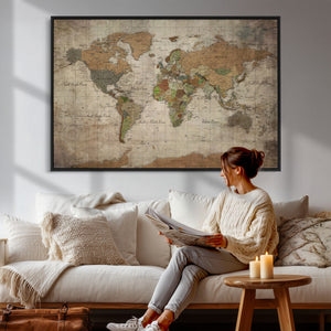 World Map Canvas Print – Framed Travel Map Wall Art for