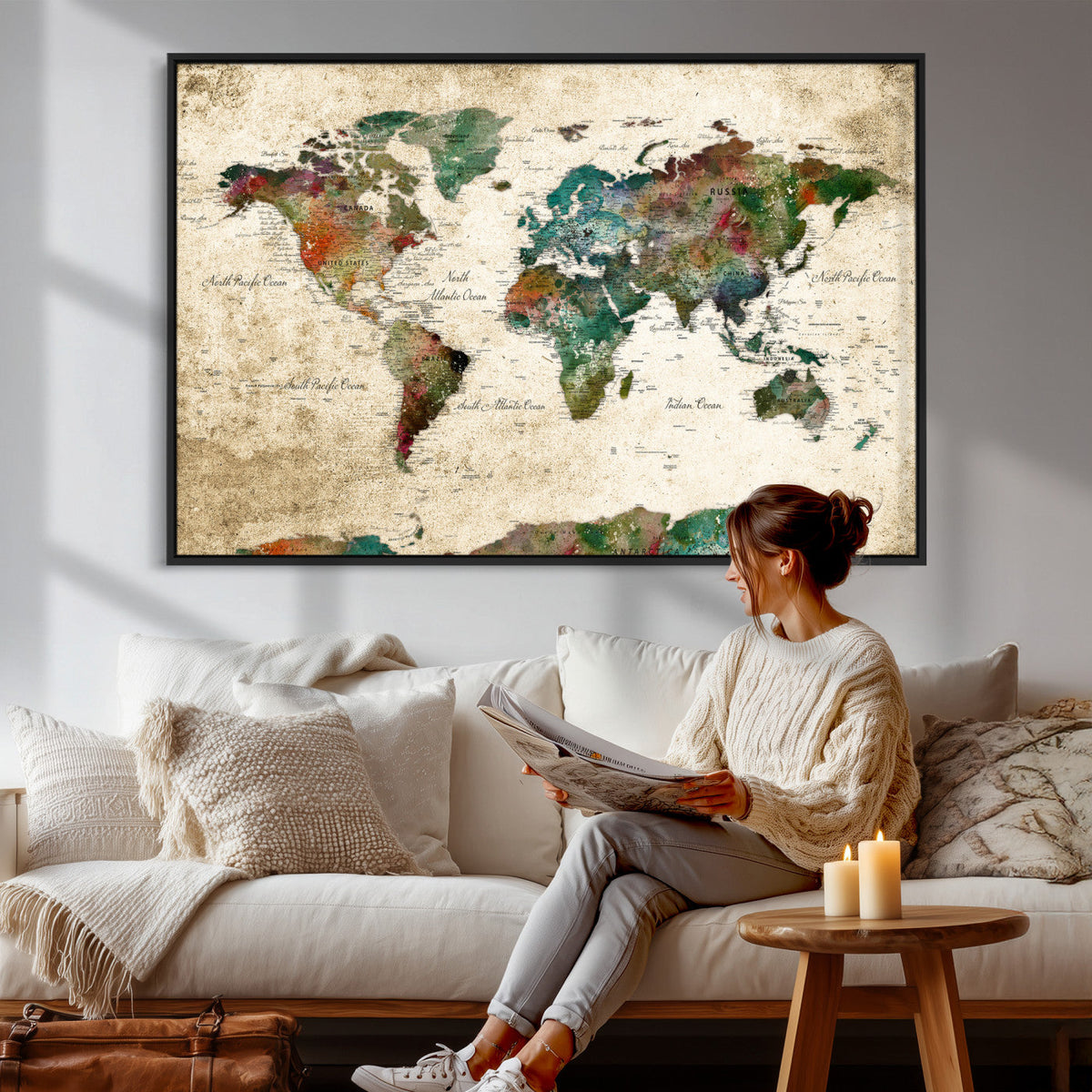 World Map Canvas Print – Framed Detailed Map of the World