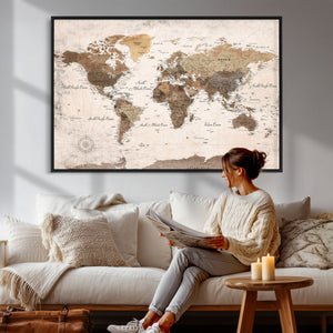 World Map Canvas Print – Framed Travel Map Wall Art for