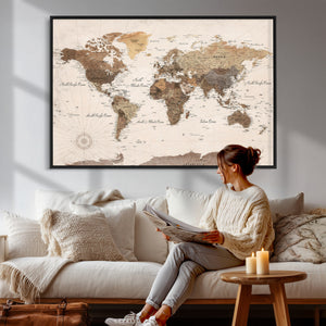 World Map Canvas Print – Framed Detailed Map of the World