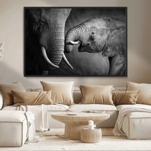 Elephant Family Wall Art Canvas, Framed Elephant Family