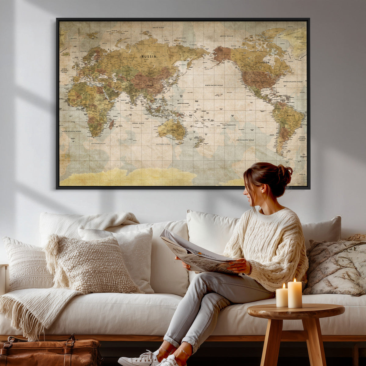 World Map Canvas Print – Detailed Map of the World Wall Art