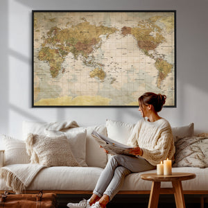 World Map Canvas Print – Detailed Map of the World Wall Art