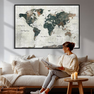 World Map Canvas Print – Framed Travel Map Wall Art for
