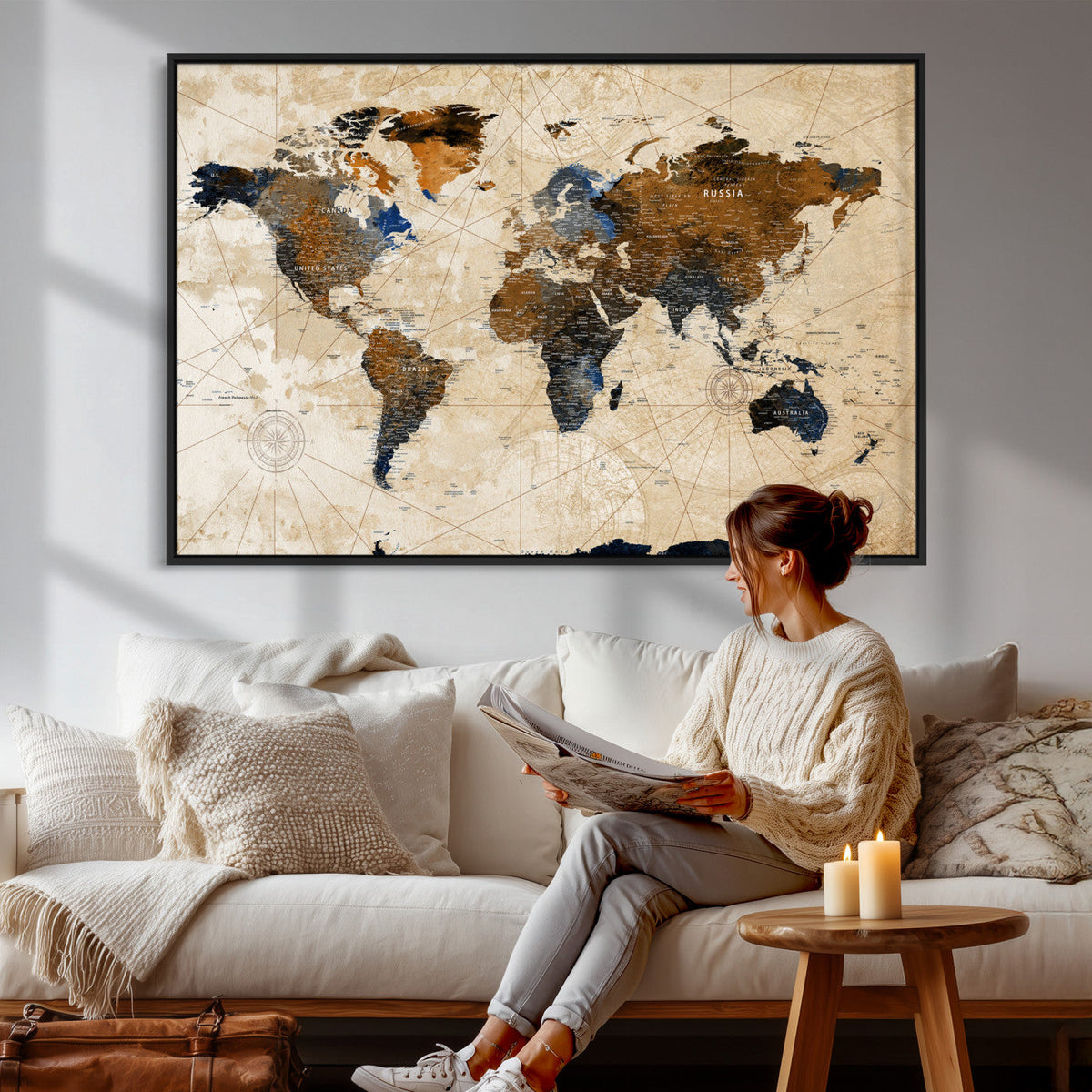 World Map Canvas Print – Framed Travel Map Wall Art for