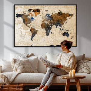 World Map Canvas Print – Framed Travel Map Wall Art for