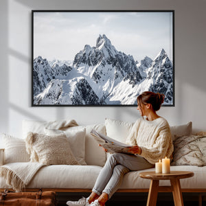Snowy Mountain Range Canvas Print, Alpine Peaks Landscape