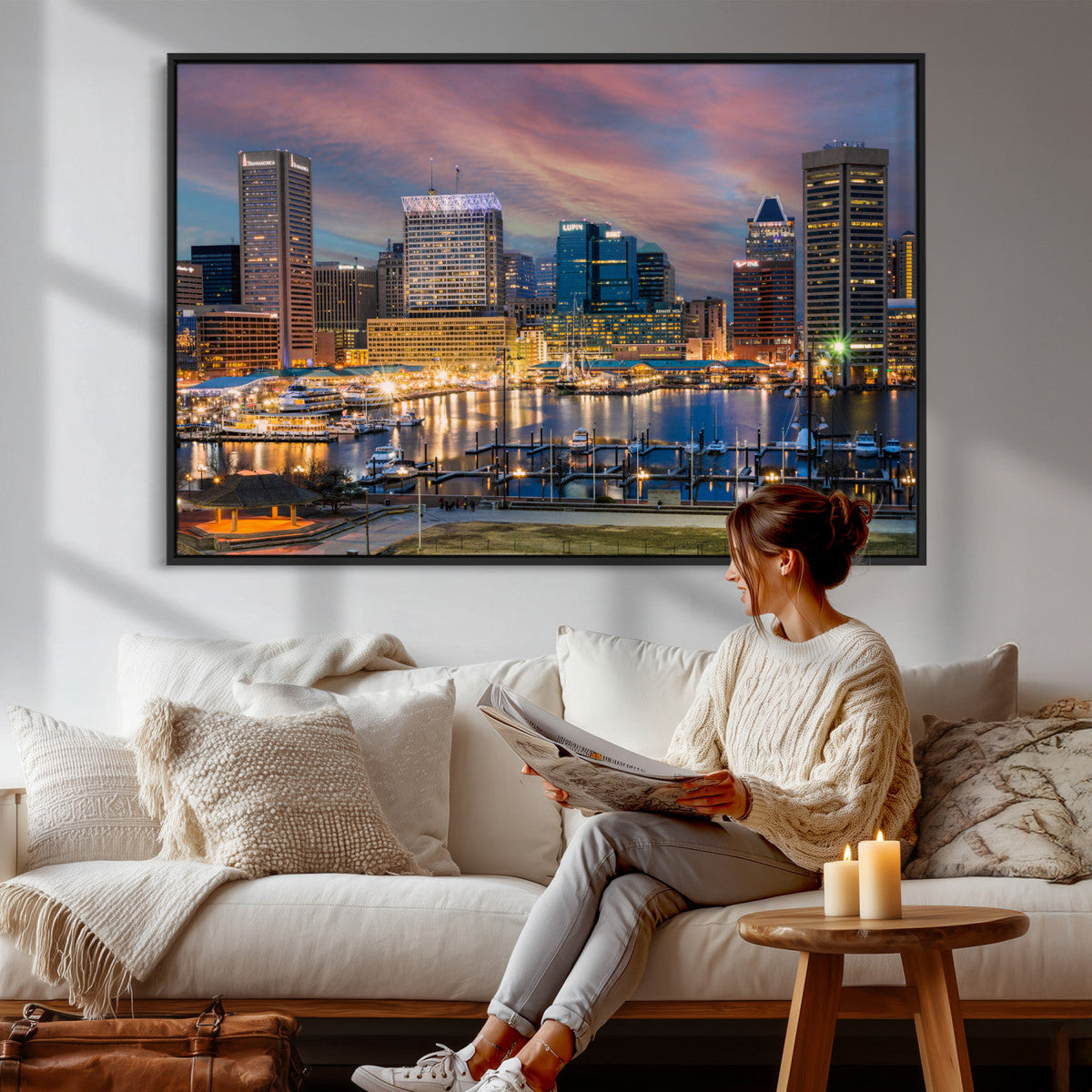 Baltimore Skyline Wall Art Canvas Print, Baltimore Downtown