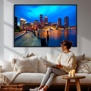 Boston Wall Art Canvas Print, Boston City Downtown Night