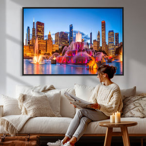 Chicago Wall Art Canvas Print, Chicago City Downtown Night