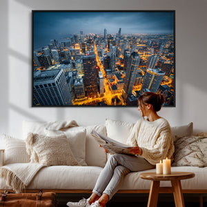 Chicago Wall Art Canvas Print - Chicago City Downtown Night