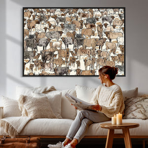Abstract Longhorn Wall Art Canvas Print - Cow Animal Drawing