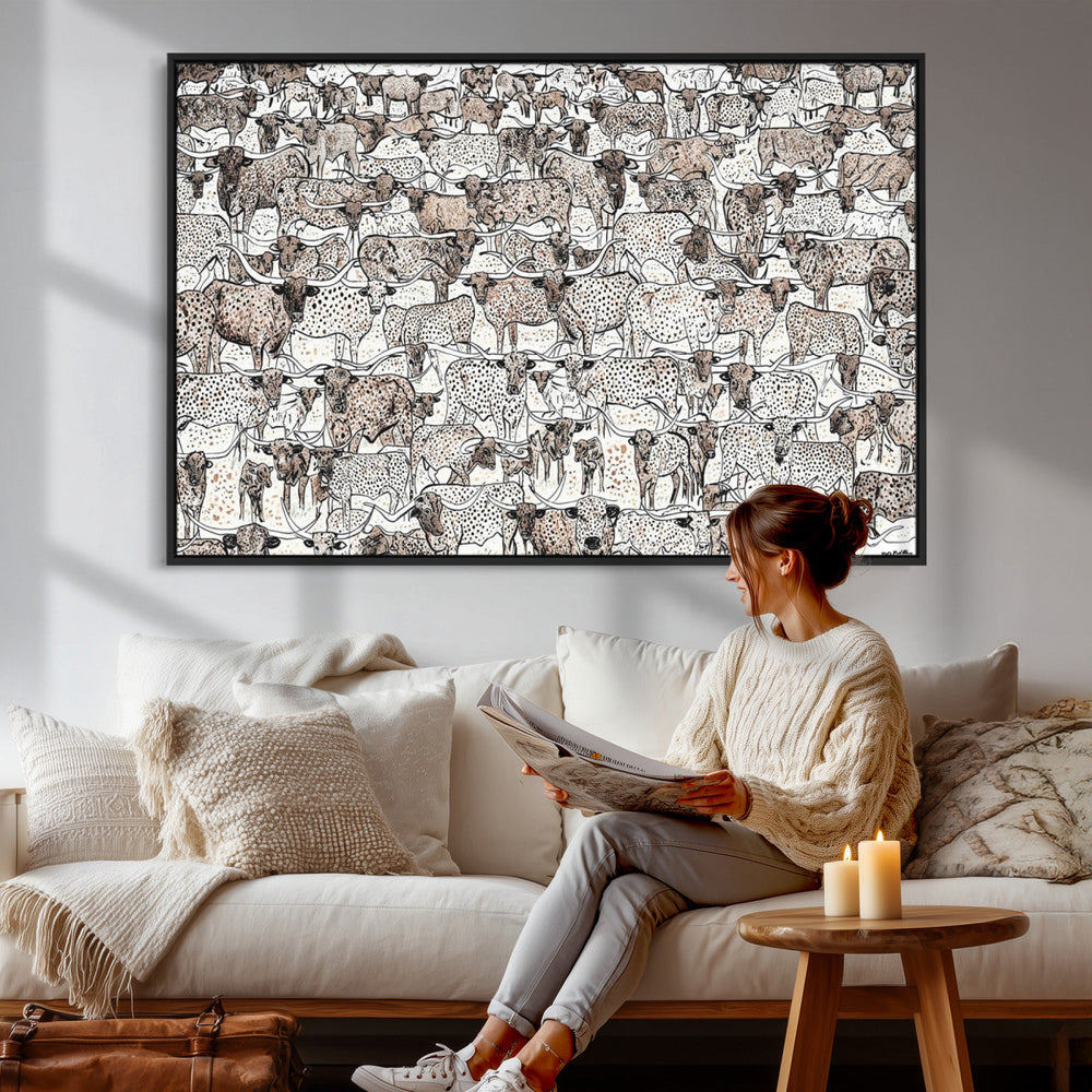 Abstract Texas Cow Wall Art Canvas Print - Farm Longhorn
