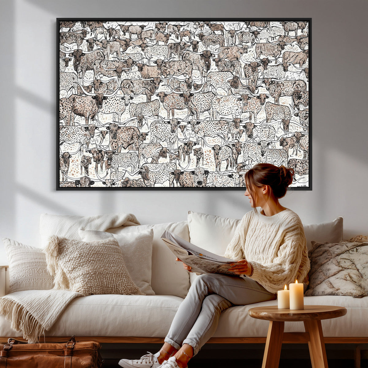 Abstract Texas Cow Wall Art Canvas Print - Farm Longhorn