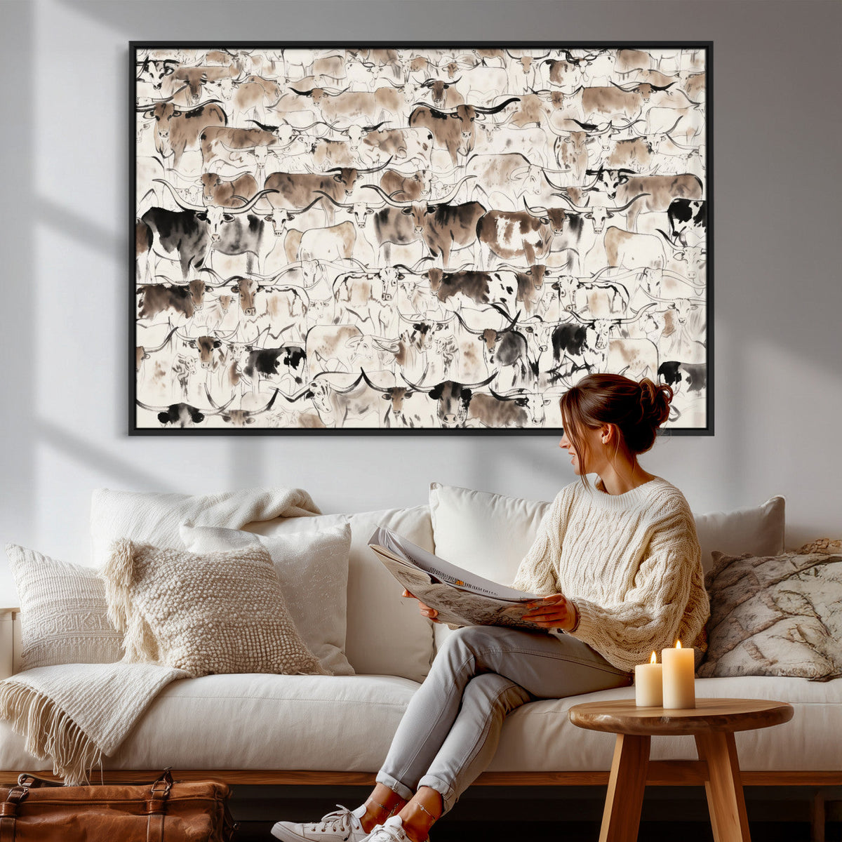 Abstract Texas Cow Canvas Print for Cabin and Western Home