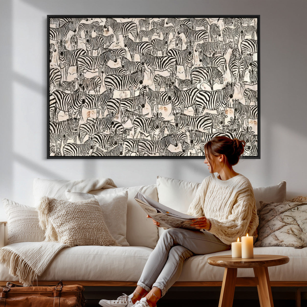 Abstract Zebra Wall Art Canvas Print for Farmhouse Decor