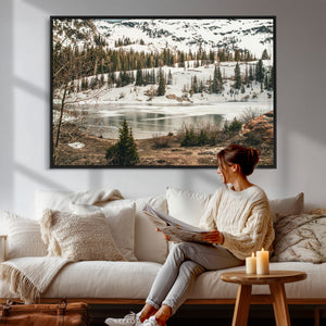 Snowy Mountain Landscape Wall Art Canvas Print, Alpine Pine
