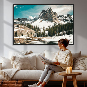 Snowy Mountain Wall Art Canvas Print, Alpine Pine Forest