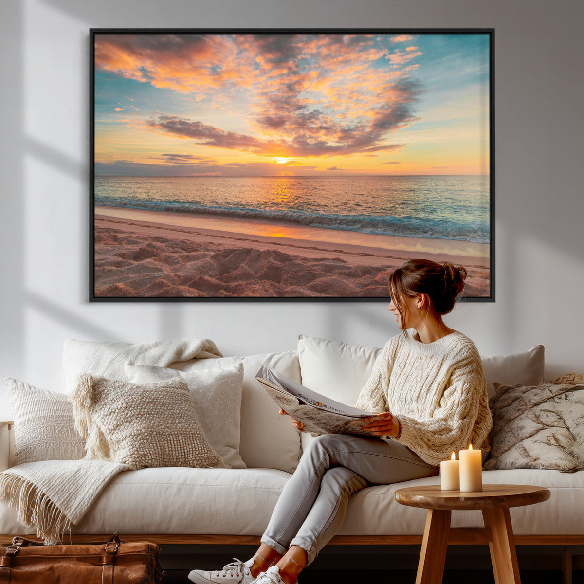 Sunset Beach Wall Art Canvas Print – Soft Coastal