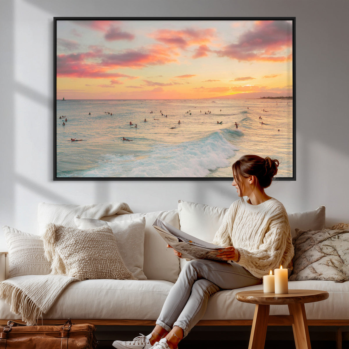 Sunset Beach Wall Art Canvas Print – Soft Coastal