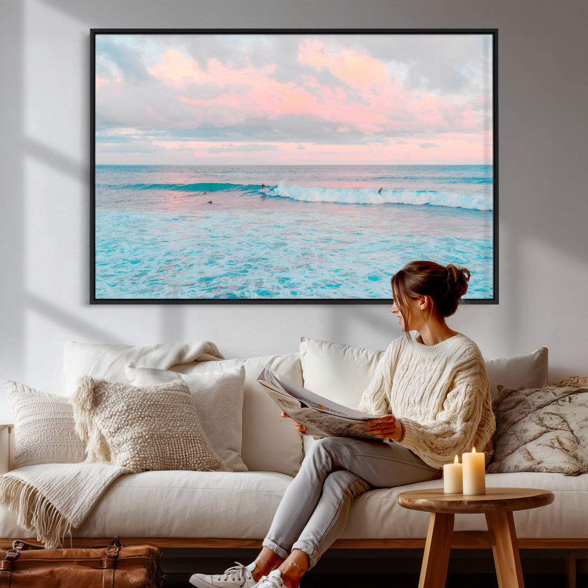 Ocean Wave Wall Art Canvas Print, Pastel Surf Seascape