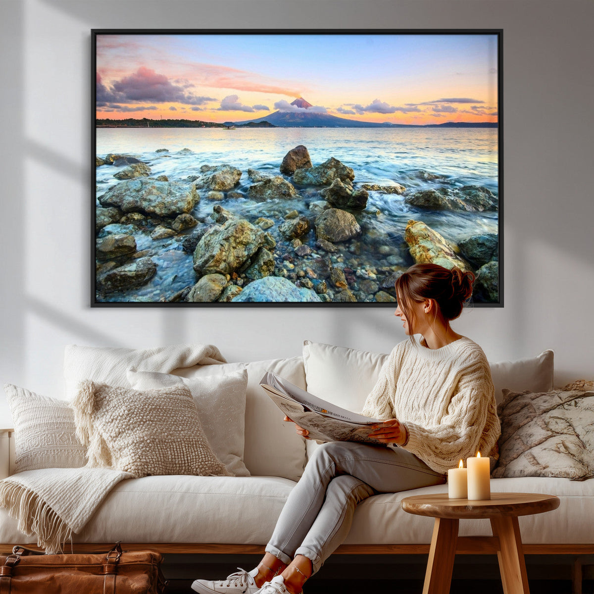 Mayon Volcano Seascape Wall Art Canvas Print, Tropical Ocean