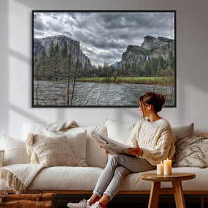 Yosemite Valley River Wall Art Canvas Print, Granite Cliffs