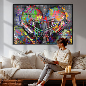 Graffiti Football Helmets Wall Art Canvas Print, Urban