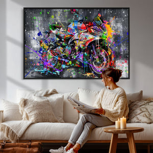 Graffiti Motorcycle Wall Art Canvas Print, Urban Street Art