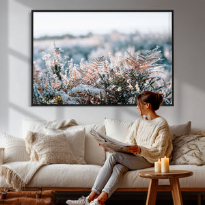 Frosted Fern Wall Art Canvas Print, Soft Winter Botanical