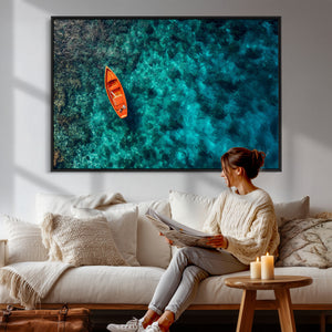 Turquoise Ocean Boat Wall Art Canvas Print