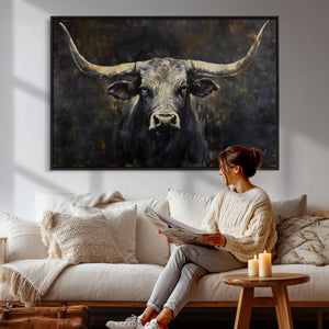 Rustic Longhorn Bull Wall Art Canvas Print – Vintage Western