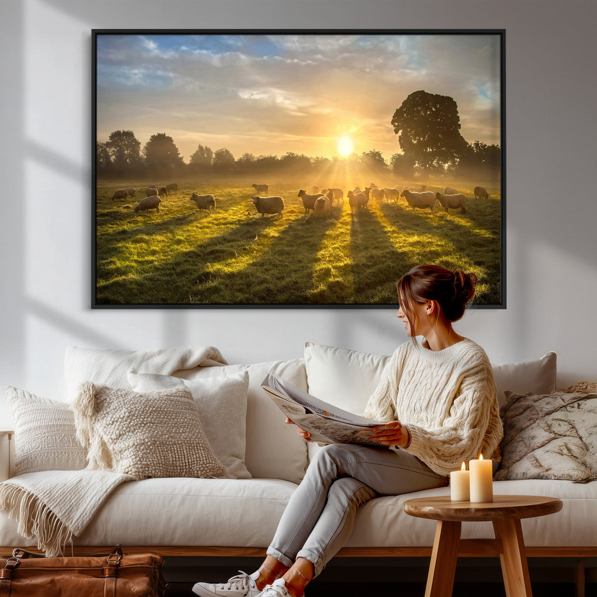 Sheep Wall Art Canvas Print – Rural Farm Animal Artwork