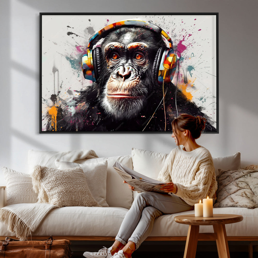 Dj Monkey Wall Art Canvas Print – Colorful Pop Art Banksy
