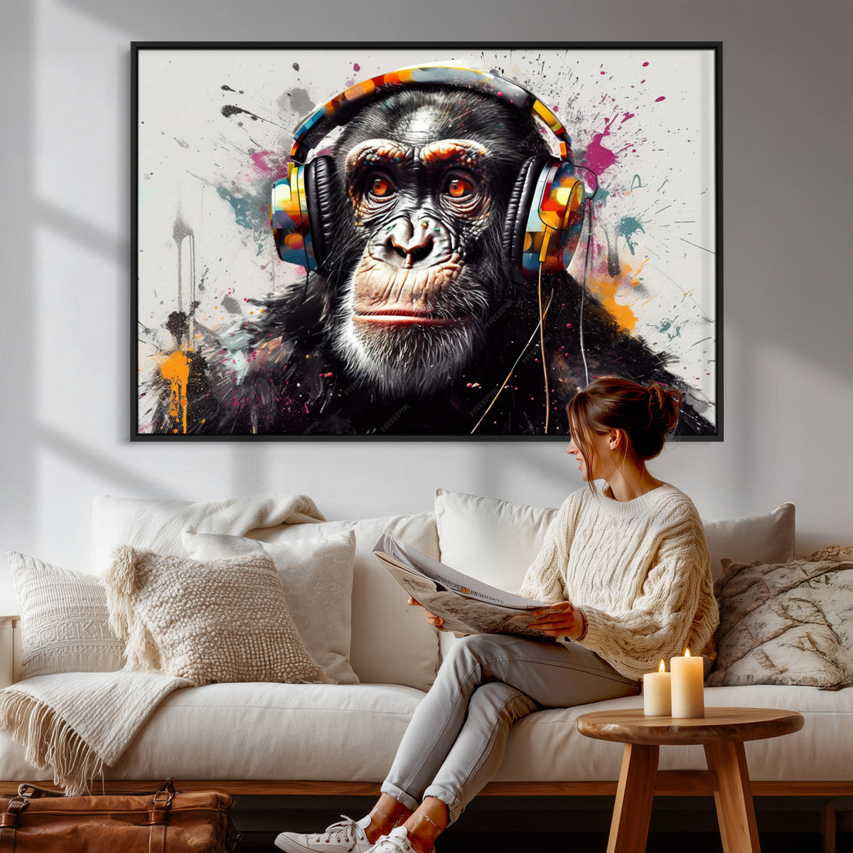 Dj Monkey Wall Art Canvas Print – Colorful Pop Art Banksy