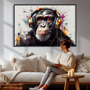 Dj Monkey Wall Art Canvas Print – Colorful Pop Art Banksy