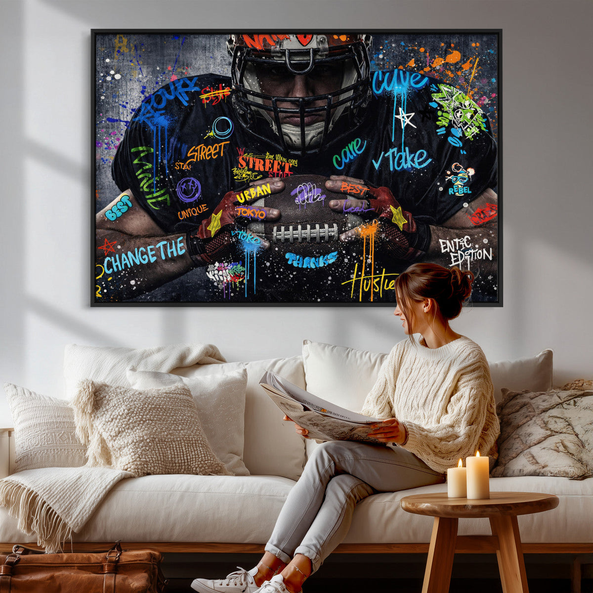 Graffiti American Football Player Street Art Wall Art Canvas