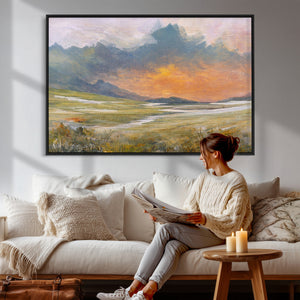 Mountain Sunset Wall Art Canvas Print Vintage Landscape