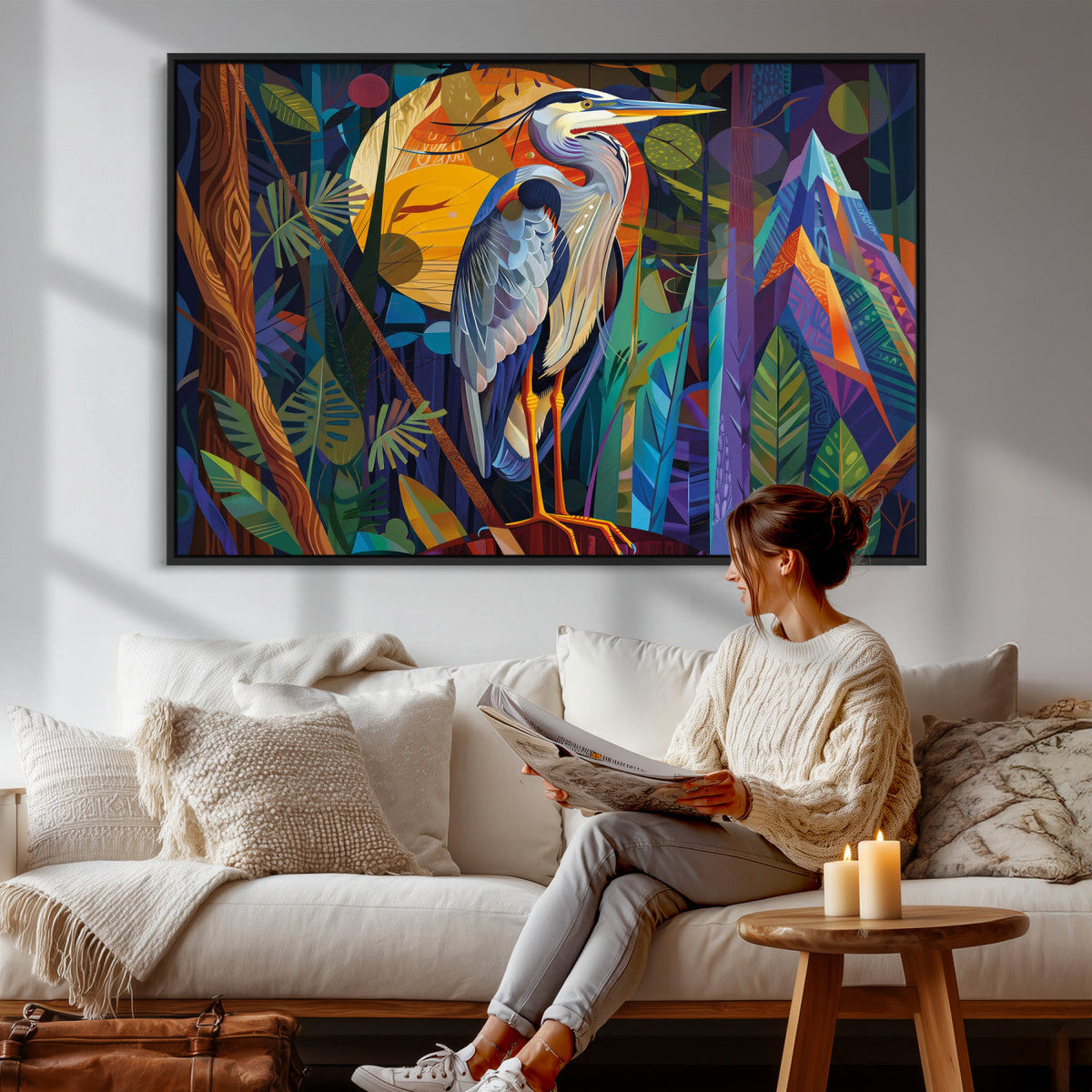 Colorful Heron Wall Art Canvas Print Tropical Bird Abstract
