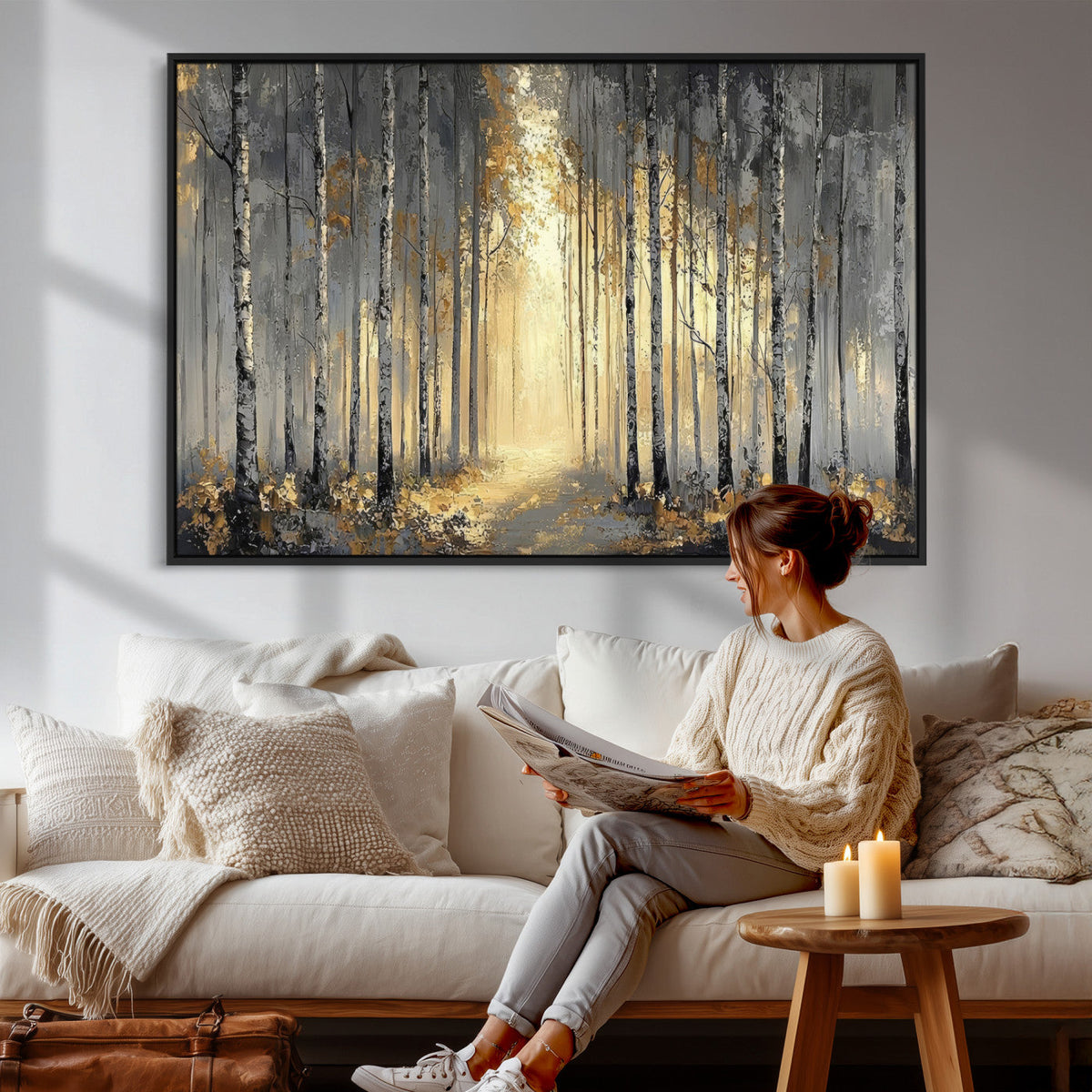 Abstract Birch Forest Wall Art Canvas Print – Modern Neutral