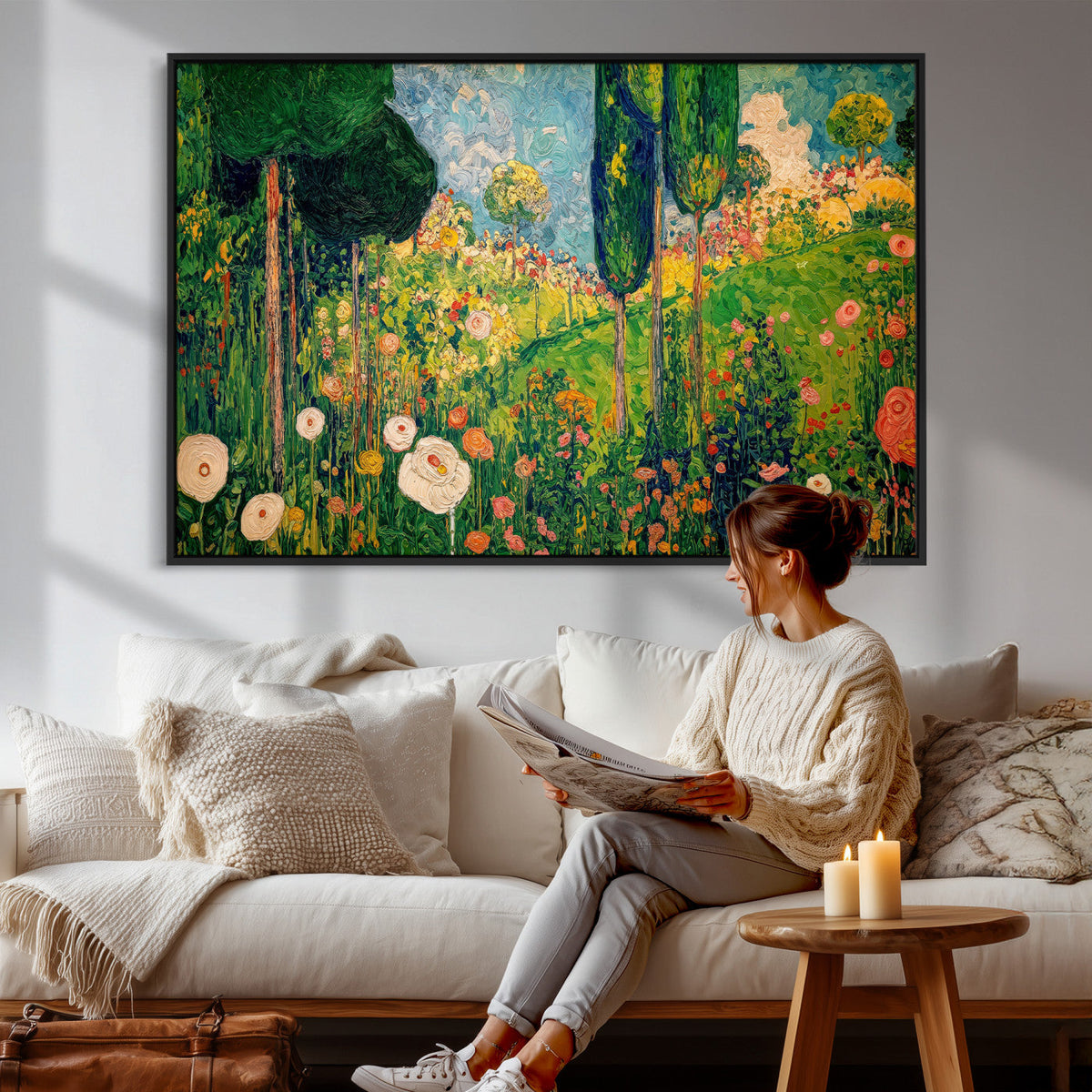 Gustav Klimt Boho Mountain Landscape Large Wall Art,