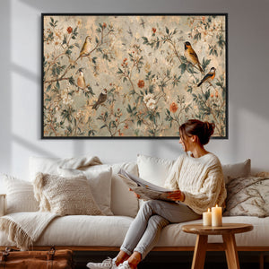 Vintage Birds and Flowers Wall Art Canvas Print, Botanical