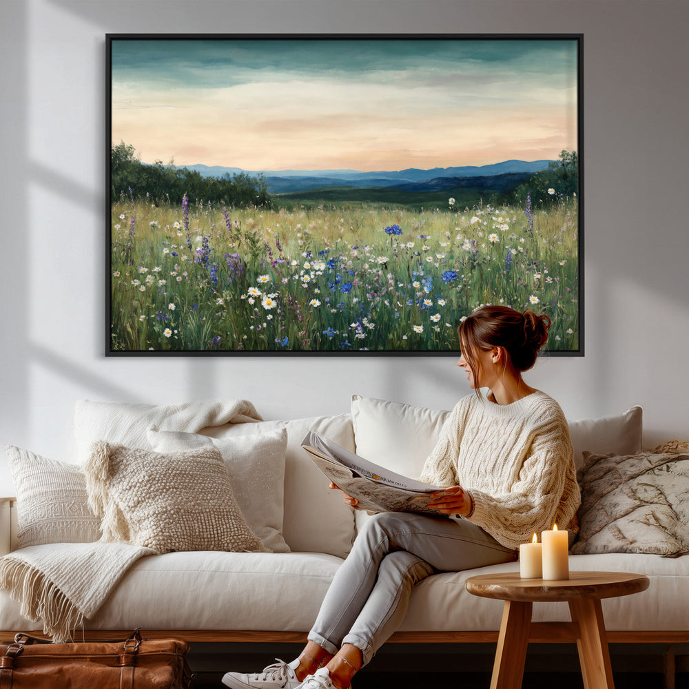 Wildflower Meadow Oil Painting Canvas — Daisy Lavender